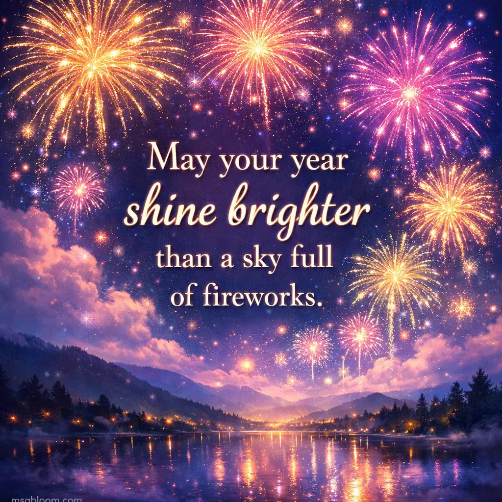 Night sky fireworks illustration symbolizing a bright future and celebration with an inspiring birthday wish about shining brightly.