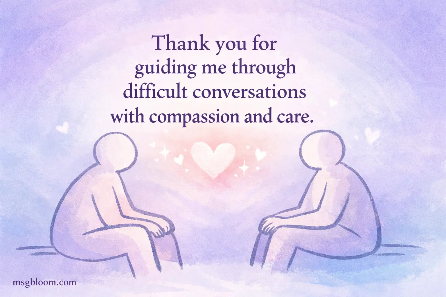 A soft sketch-style illustration of two people talking, highlighting compassion and care in difficult conversations and emotional support.