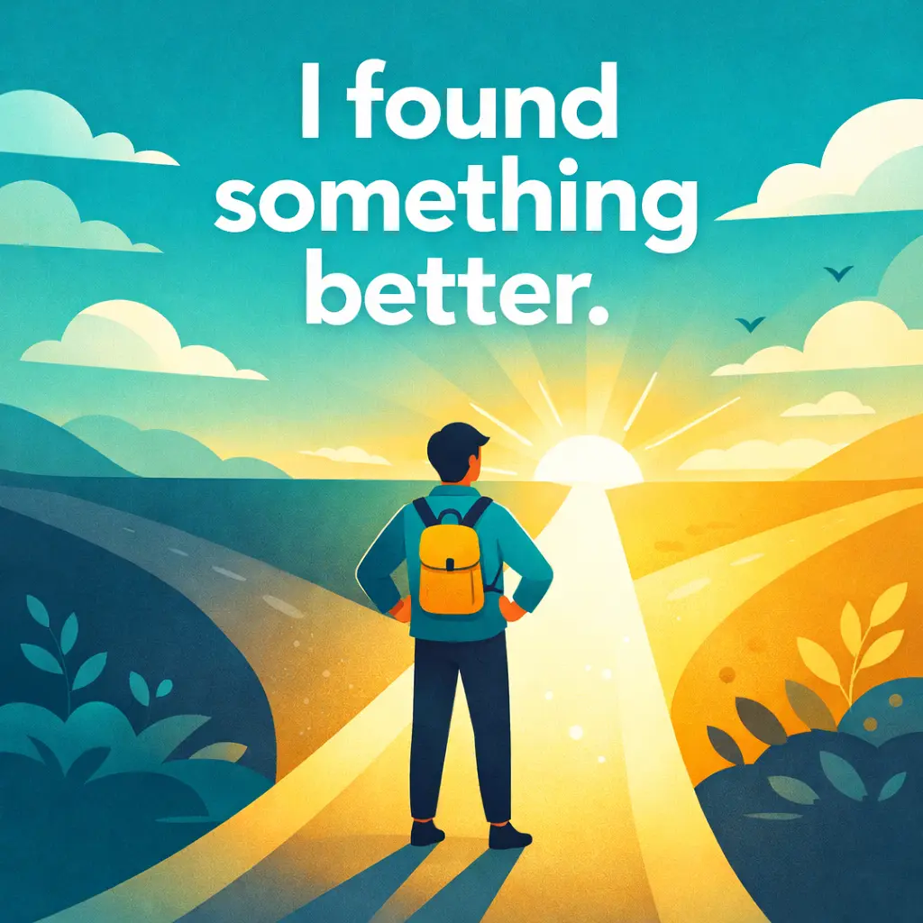 Illustration of a person choosing a brighter path at a crossroads symbolizing a better opportunity with the quote about finding something better displayed prominently.