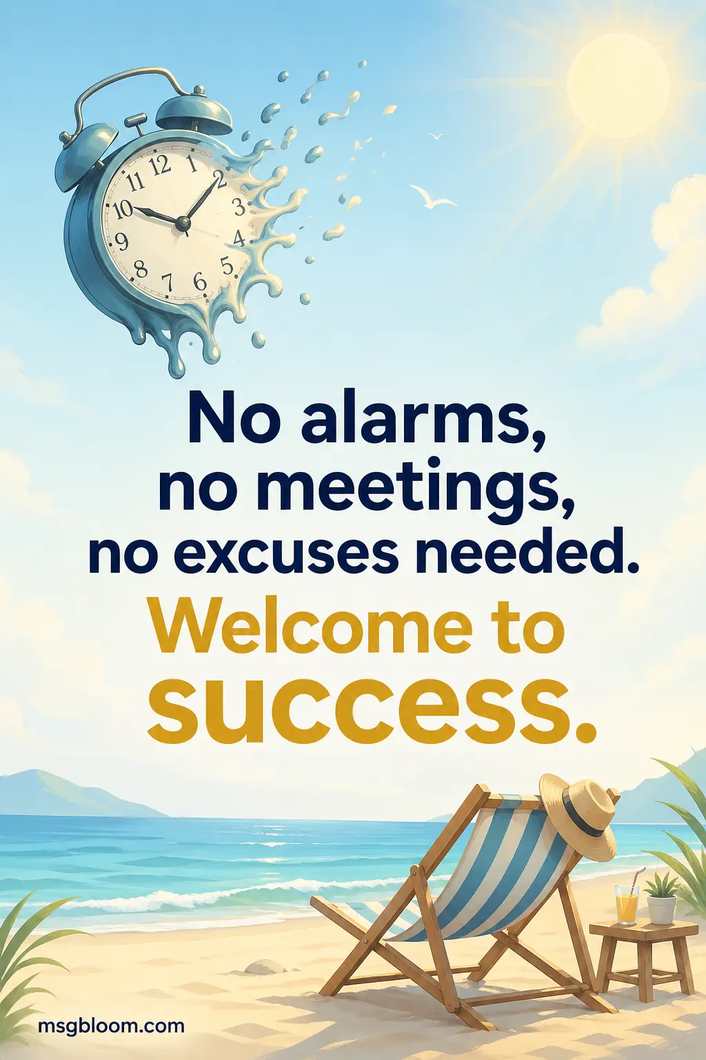 Minimal stylized artwork showing freedom from alarms and work, representing a relaxed and successful retirement lifestyle.