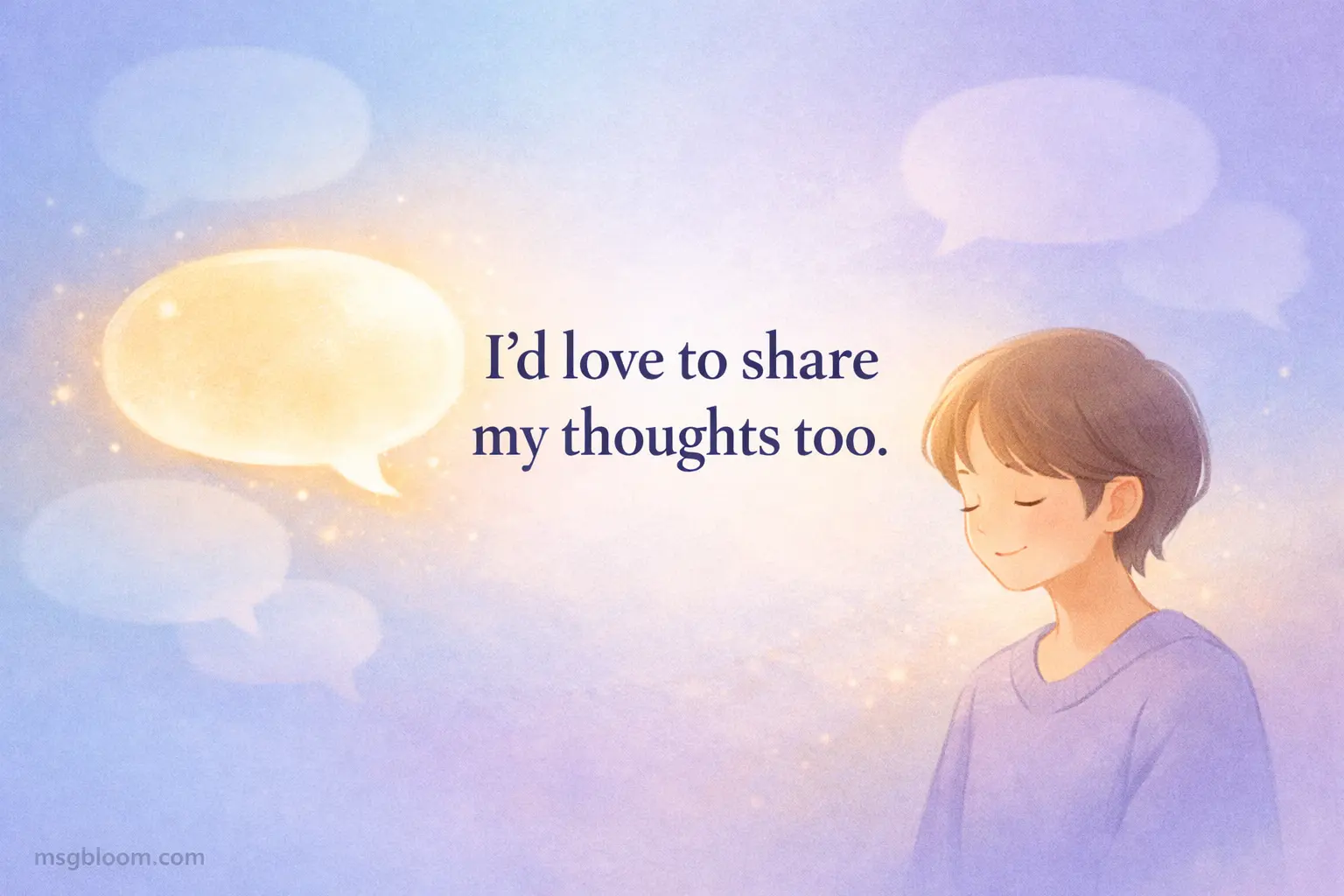 A calm minimal illustration of a person expressing themselves gently, representing the importance of sharing personal thoughts in conversations.