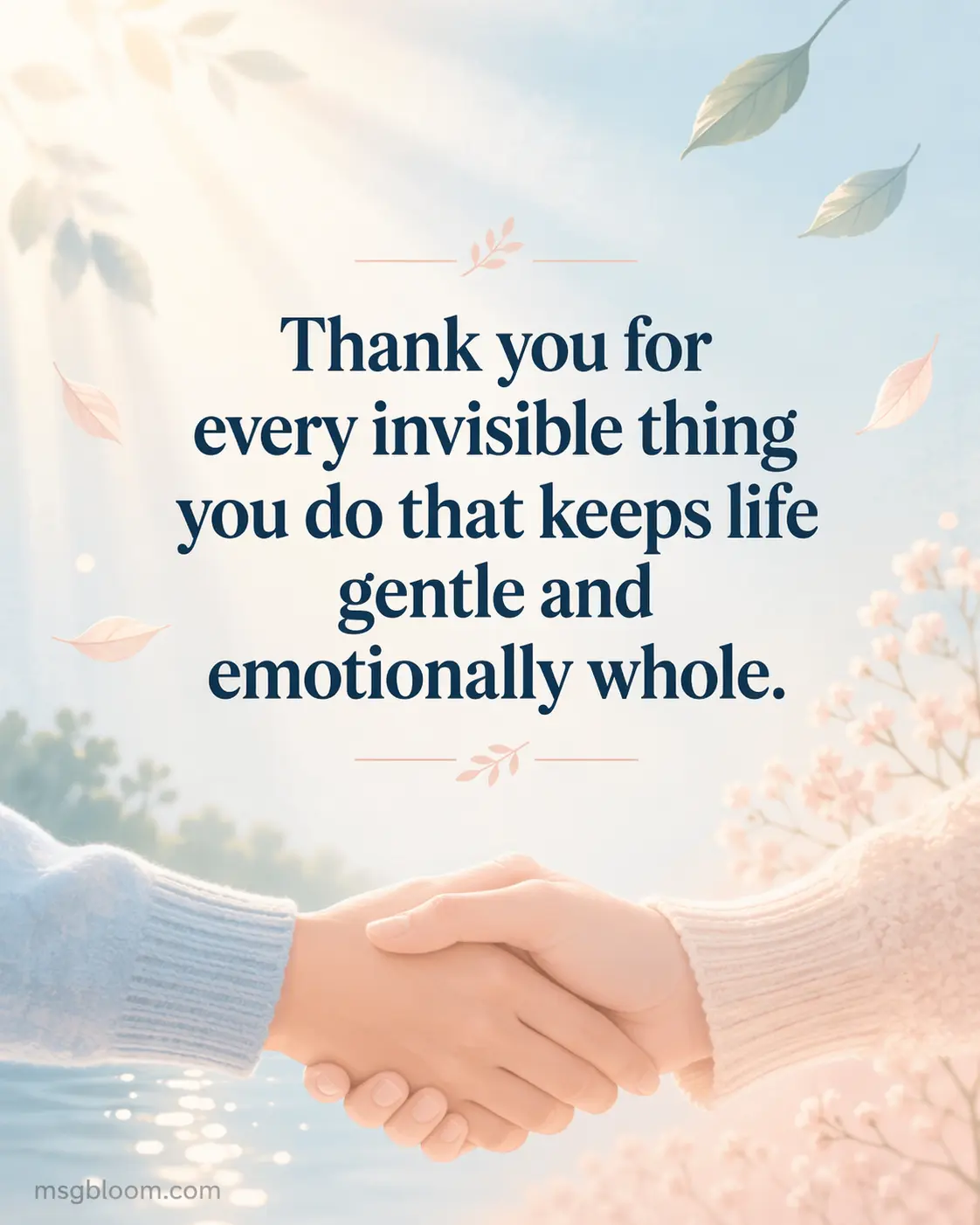 Soft pastel illustration with calming emotional elements representing appreciation and care, featuring a quote about unseen efforts that keep love strong.