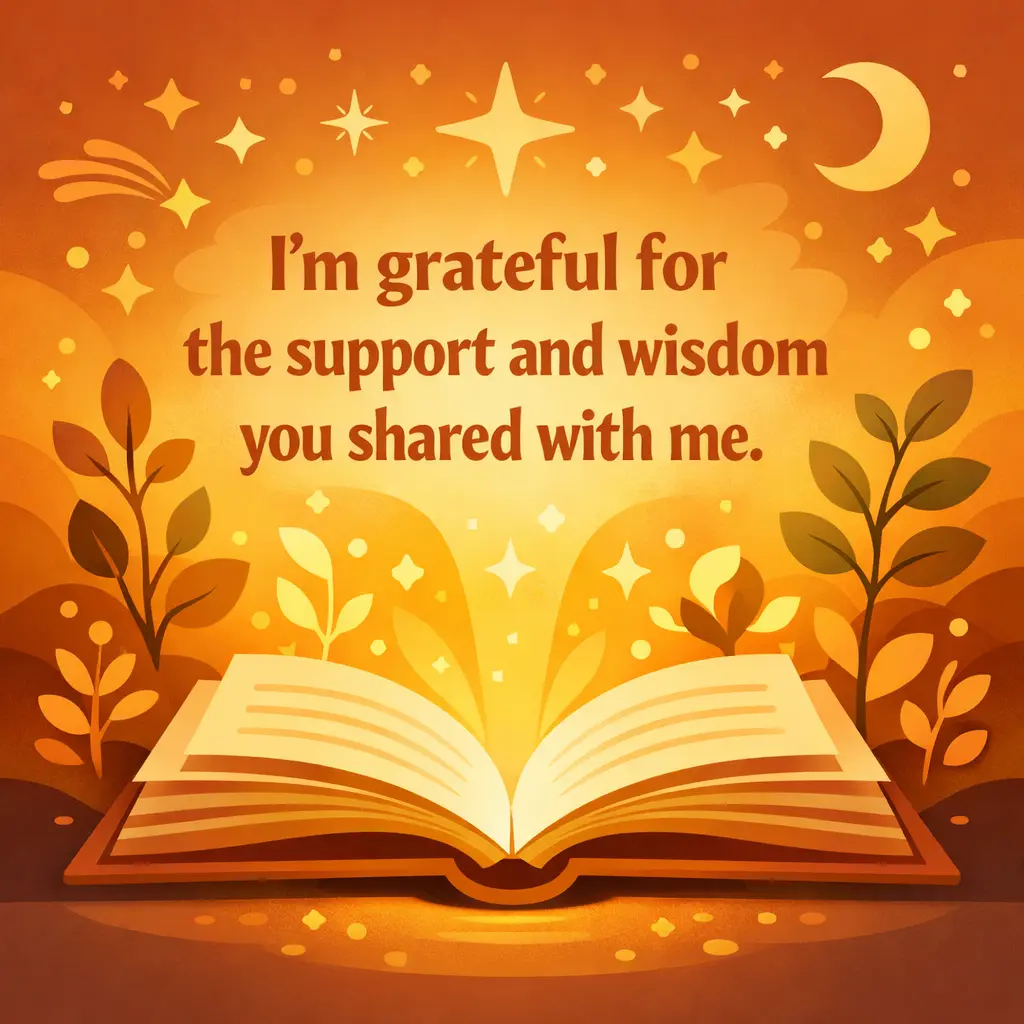 A warm vector illustration of a glowing book symbolizing wisdom and appreciation for emotional support and shared guidance.