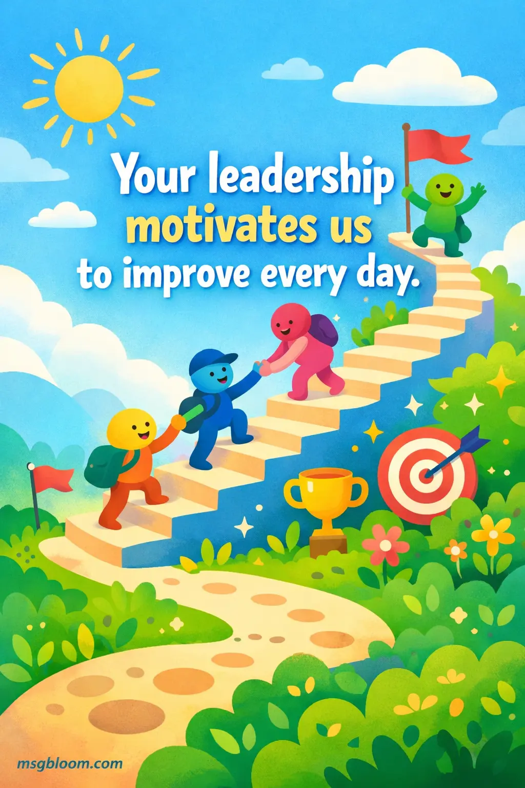 Minimal illustrated growth path symbolizing leadership motivation with an inspiring workplace quote about improving every day.