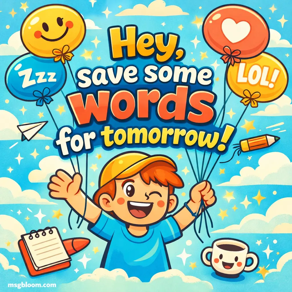 A playful cartoon illustration with speech bubbles and bright colors, highlighting a humorous way to tell someone to pause and talk less.