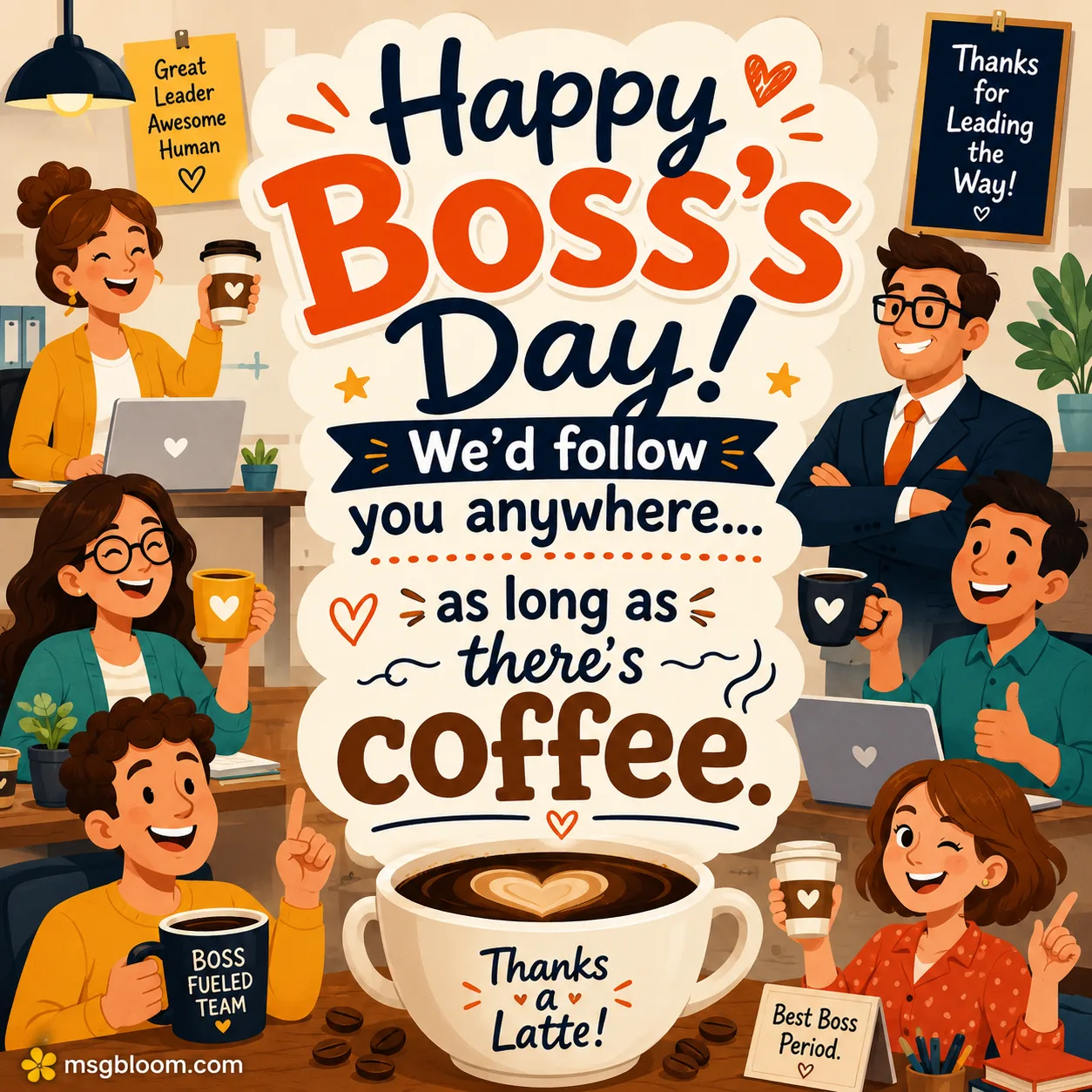 Happy Boss's Day we'd follow you anywhere as long as there's coffee