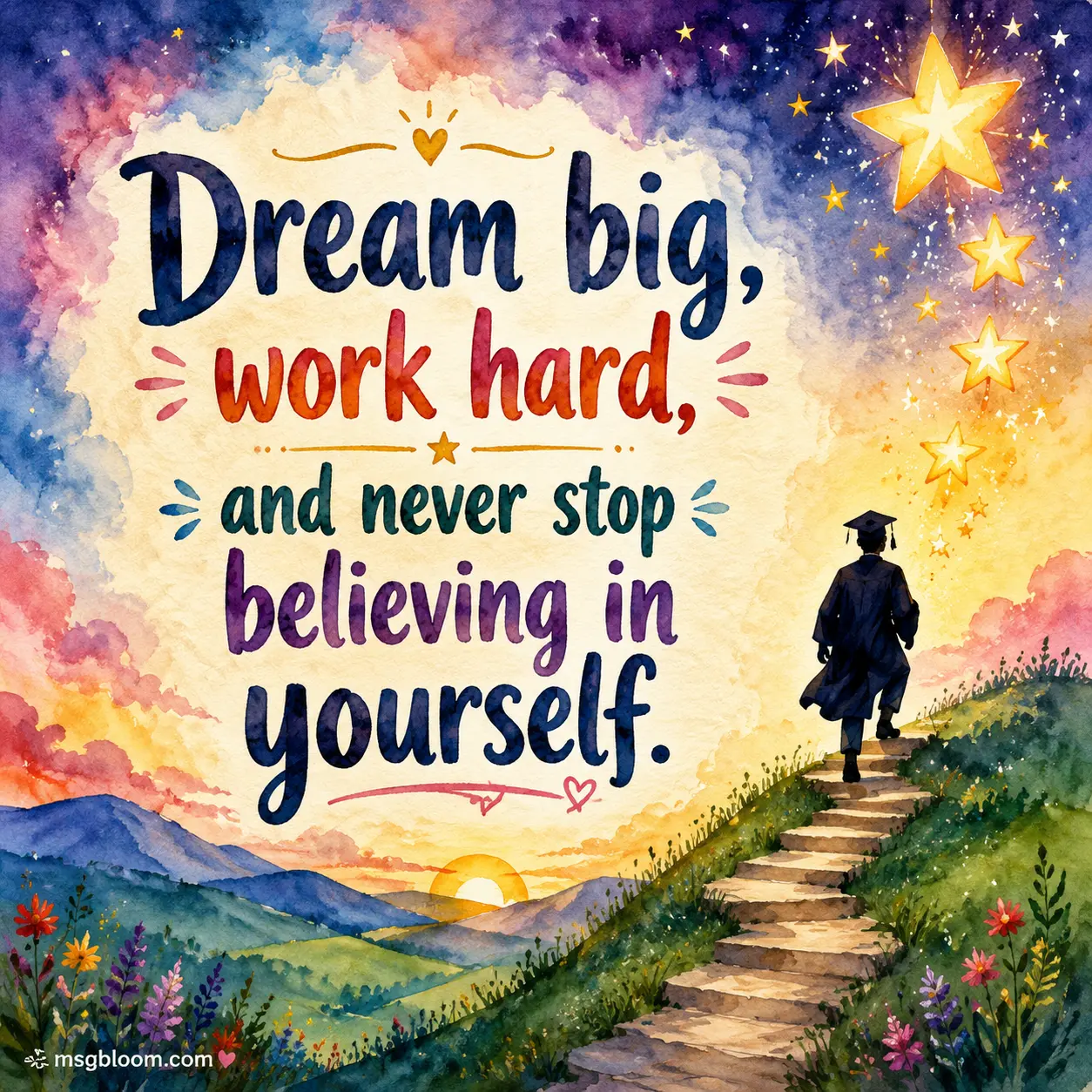 Dream big, work hard, and never stop believing in yourself.