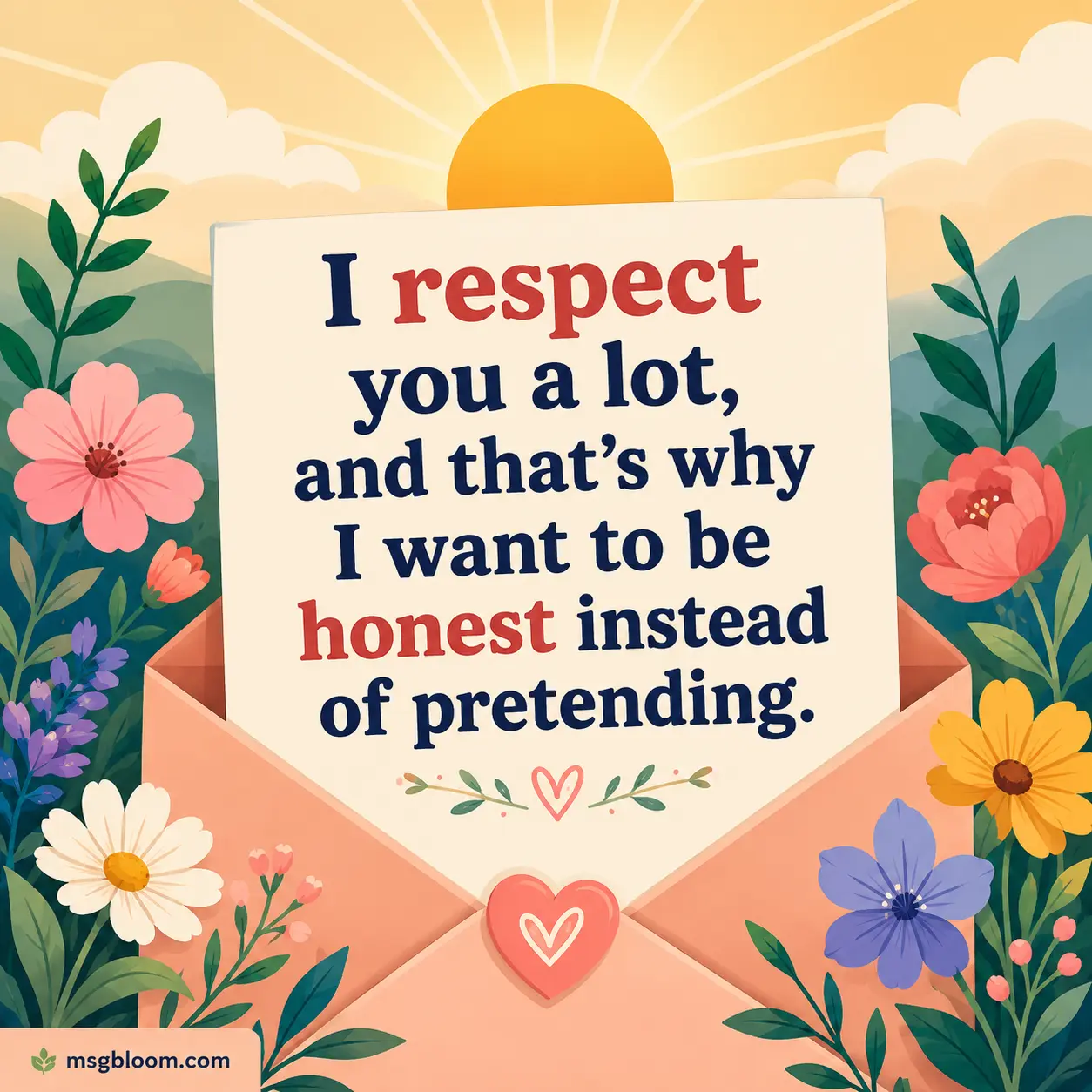 I respect you a lot, and that's why I want to be honest instead of pretending.