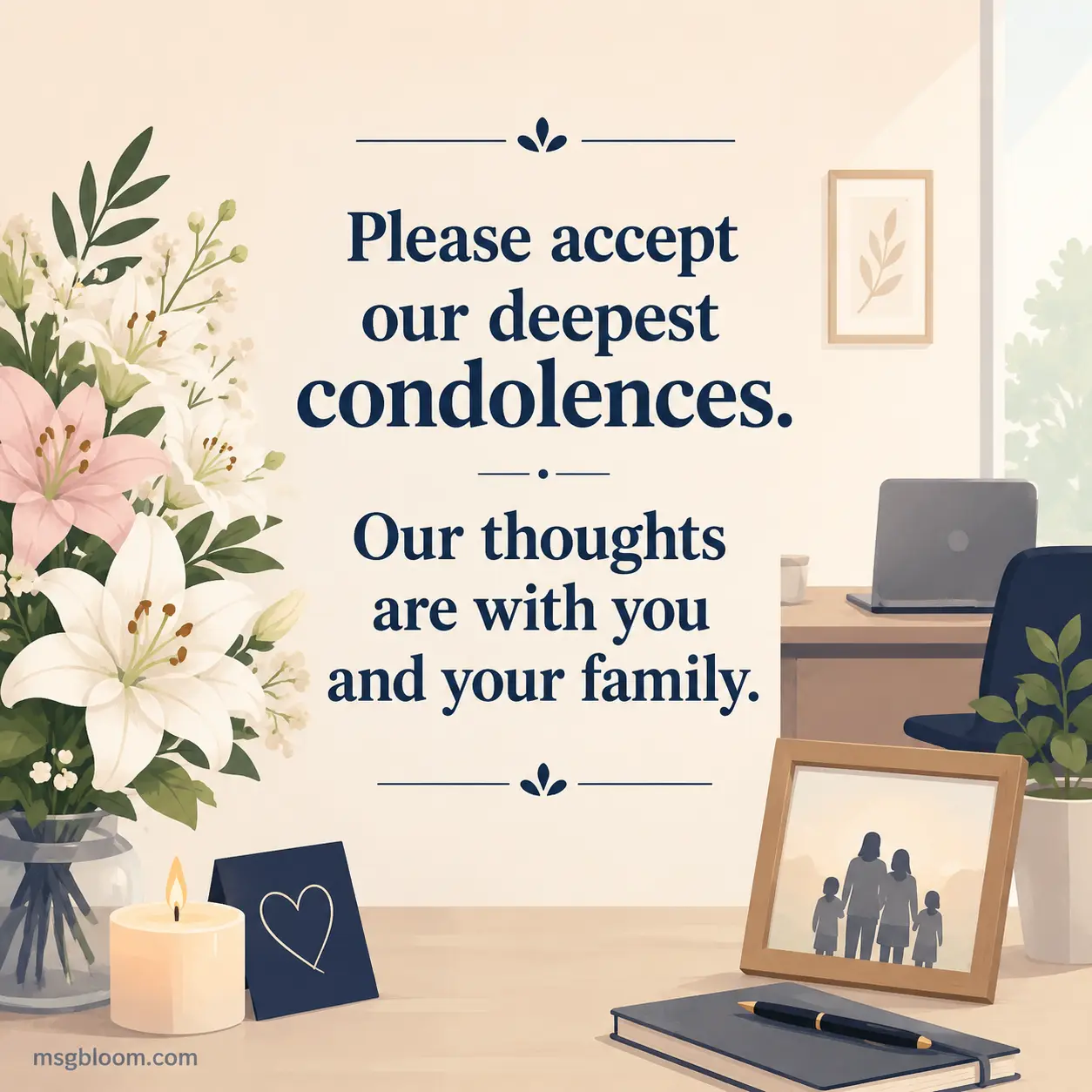 Condolence message offering sympathy to a boss and family