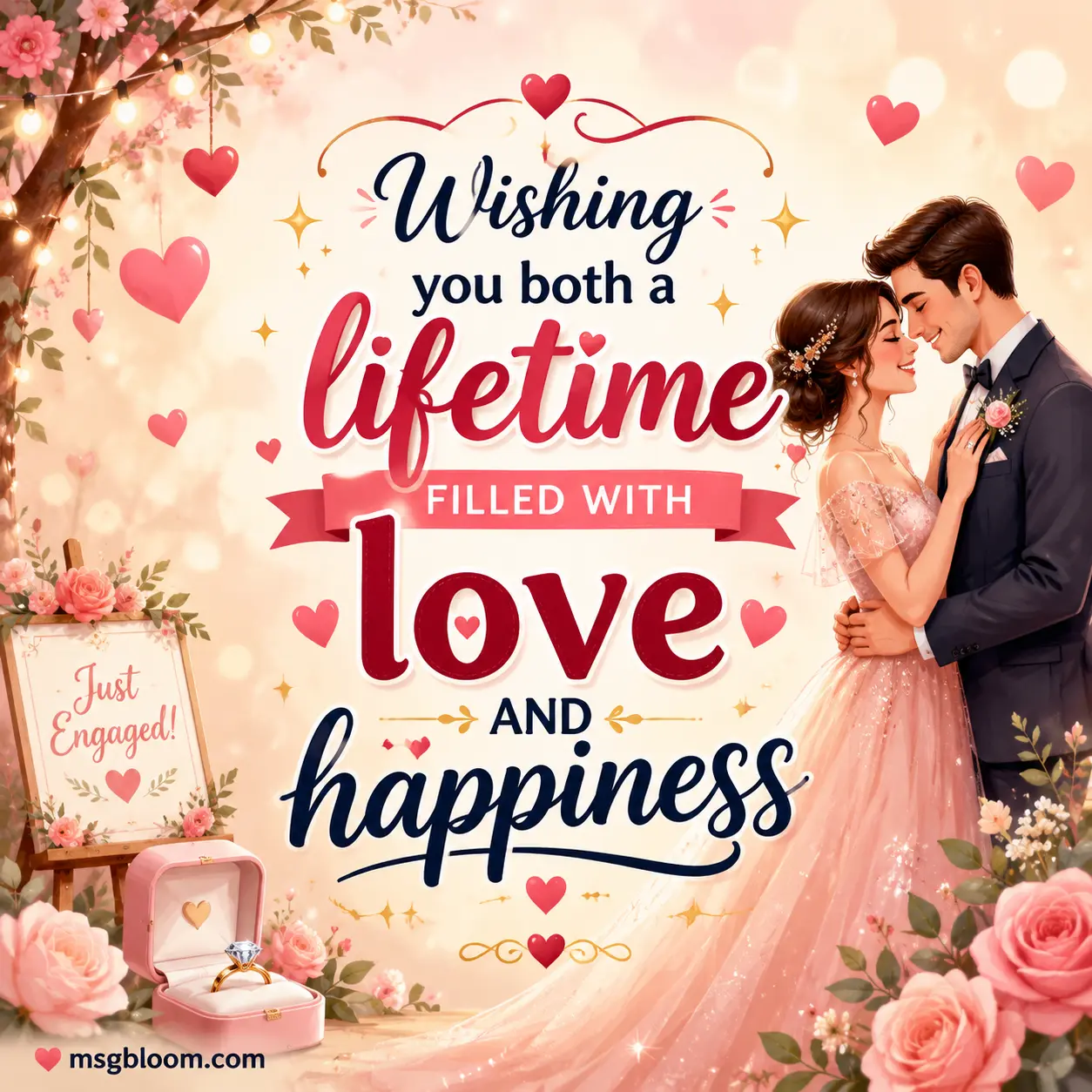 Happy engagement wishes love celebration illustration